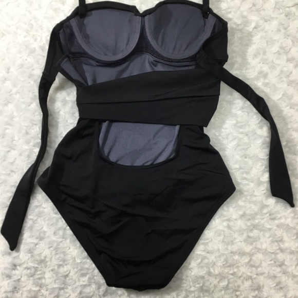 Victoria’s Secret Twist Bandeau Tie Back Retro One-piece Swimsuit Black 32A - Picture 9 of 16